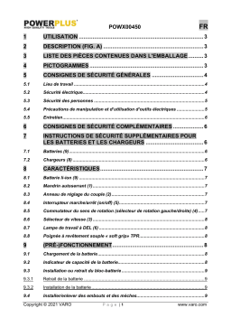 Powerplus POWX00450 BRUSHLESS IMPACT DRILL/SCREWDRVR 20V LI-ION 2 BAT Manuel du propriétaire