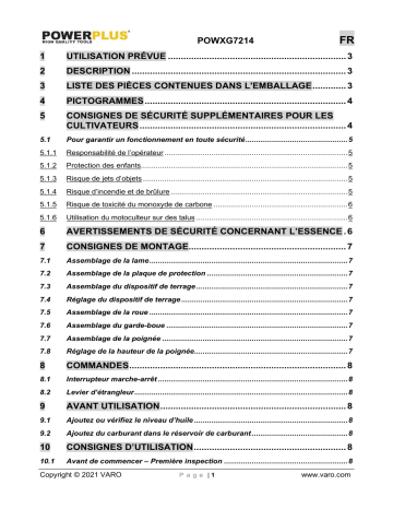 Powerplus POWXG7214 CULTIVATOR 173CC Manuel du propriétaire | Fixfr