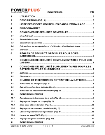 Powerplus POWDP2530 JIGSAW 20V LI-ION (NO ACCU) Manuel du propriétaire | Fixfr