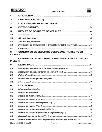 Kreator KRT706510 LASERAFSTANDSMETER 60M Manuel du propriétaire | Fixfr