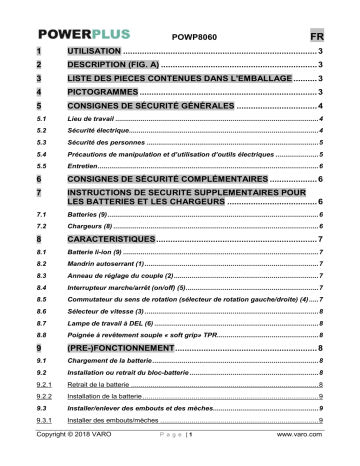 Powerplus POWP8060 IMPACT DRILL 18V LI-ION 2 BATT Manuel du propriétaire | Fixfr