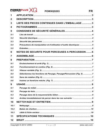 pow xq 5203 | Manuel du propriétaire | Powerplus POWXQ5203 IMPACT DRILL 850W Manuel utilisateur | Fixfr