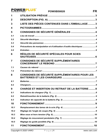 Powerplus POWXB50020 JIGSAW 20V Manuel du propriétaire | Fixfr