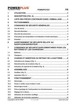 Powerplus POWDPG7527 LEAF BLOWER/VACUUM 40V (NO ACCU) Manuel du propriétaire