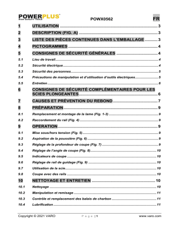Powerplus POWX0562 PLUNGE SAW 1200W Manuel du propriétaire | Fixfr