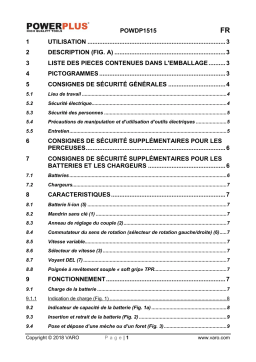 Powerplus POWDP1515 DRILL/SCREWDRIVER 20V +CHARGER +BATTERY 20V LI-ION Manuel du propriétaire