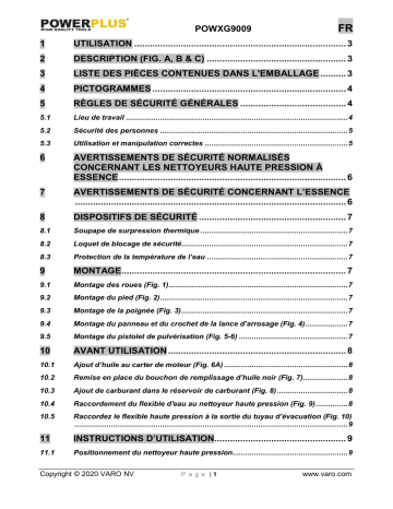 Powerplus POWXG9009 HIGH PRESSURE CLEANER 208CC Manuel du propriétaire | Fixfr
