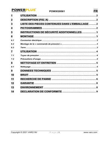 Powerplus POWXG9561 PRESSURE PUMP 600W HOUSE & GARDEN Manuel du propriétaire | Fixfr