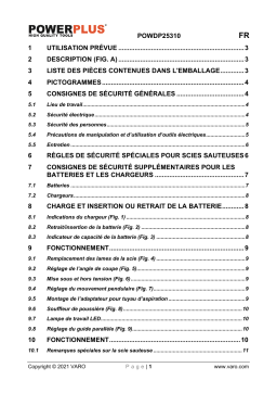 Powerplus POWDP25310 JIGSAW SET +BATT. 20V 2.0AH + CHARGER Manuel du propriétaire