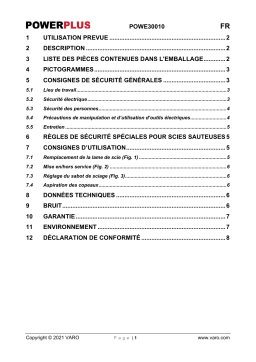 Powerplus POWE30010 JIGSAW 450W Manuel du propriétaire