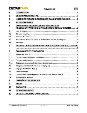 Powerplus POWX0331 JIGSAW 650W Manuel du propriétaire | Fixfr