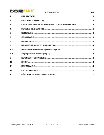 Powerplus POWAIR0013 PNEUMATIC ORBIT SANDER Manuel du propriétaire | Fixfr