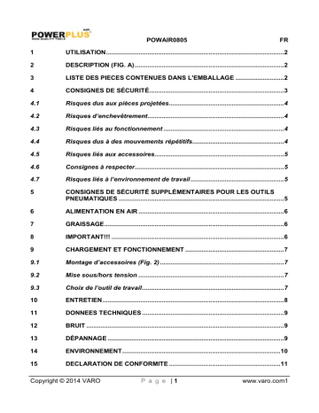 Powerplus POWAIR0805 PNEUMATIC OSCILLATING MULTITOOL Manuel du propriétaire | Fixfr