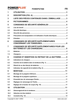 Powerplus POWDPG7568 LAWNMOWER 2X 40V 510MM (NO BATT.) Manuel du propriétaire