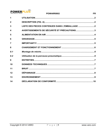 Powerplus POWAIR0802 PNEUMATIC DRILL/SCREWDRIVER Manuel du propriétaire | Fixfr