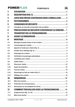Powerplus POWPG20210 CHAINSAW 2400W 400MM Manuel du propriétaire