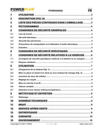 Powerplus POWX00820 DRILL/SCREWDRIVER 20V LI-ION 2BATT 74ACC Manuel du propriétaire | Fixfr