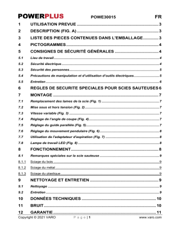 Powerplus POWE30015 JIGSAW 710W Manuel du propriétaire | Fixfr