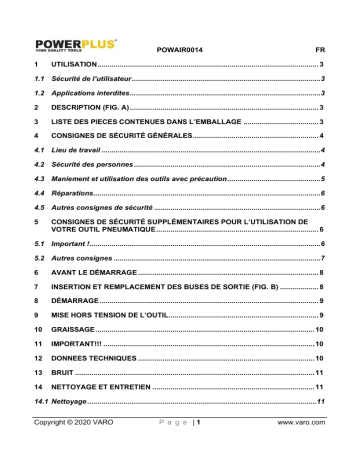Powerplus POWAIR0014 PNEUMATIC SANDBLASTING GUN Manuel du propriétaire | Fixfr