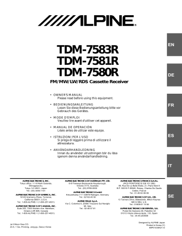 Alpine TDM-7580RM Manuel du propriétaire | Fixfr