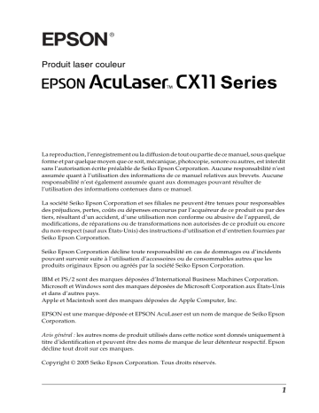 Epson AcuLaser CX11NF Manuel du propriétaire | Fixfr