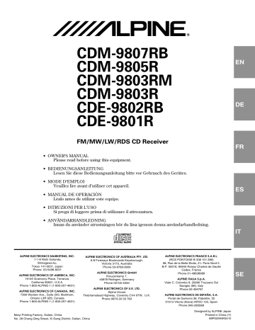 Alpine CDE-9802RB Manuel du propriétaire | Fixfr