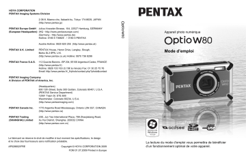 Pentax Optio W80 Manuel du propriétaire | Fixfr