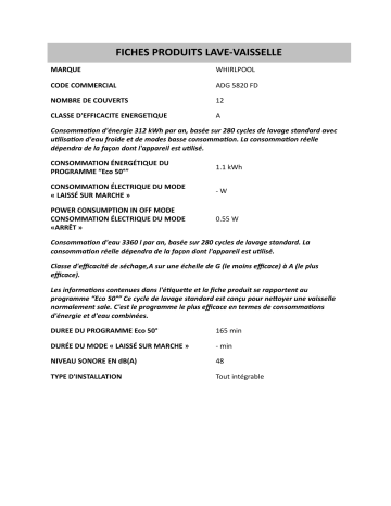 Whirlpool ADG 4820 FD Manuel du propriétaire | Fixfr