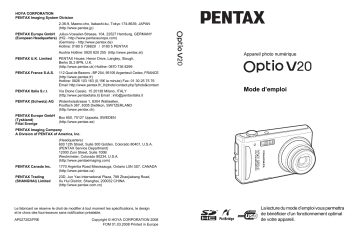 Pentax Optio V20 Manuel du propriétaire | Fixfr