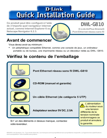 D-Link DWL-G810 Manuel du propriétaire | Fixfr