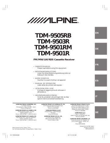 Alpine TDM-9501R Manuel du propriétaire | Fixfr