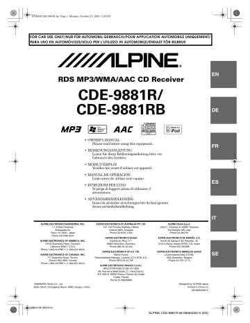 Alpine CDE-9881RB Manuel du propriétaire | Fixfr