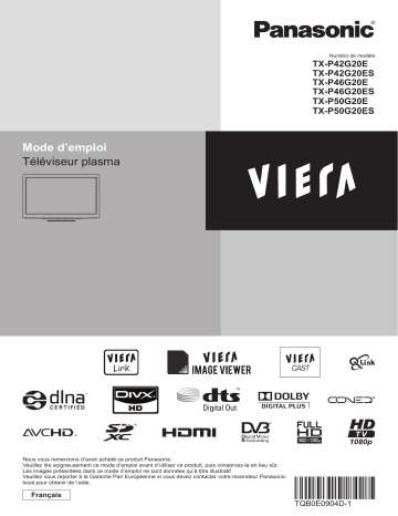 TXP42G20E | TXP46G20ES | TXP50G20ES | Panasonic TXP50G20E Manuel du propriétaire | Fixfr