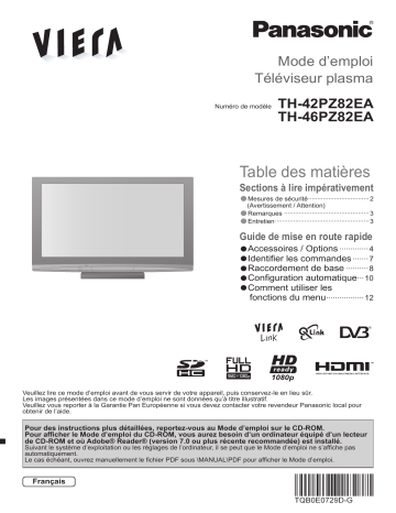 TH-42PZ82EA | Panasonic TH-46PZ82EA Manuel du propriétaire | Fixfr