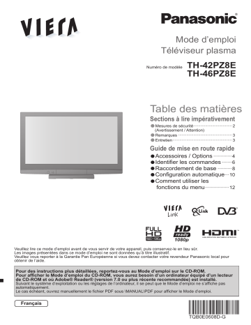 TH-46PZ8E | Panasonic TH-42PZ8E Manuel du propriétaire | Fixfr