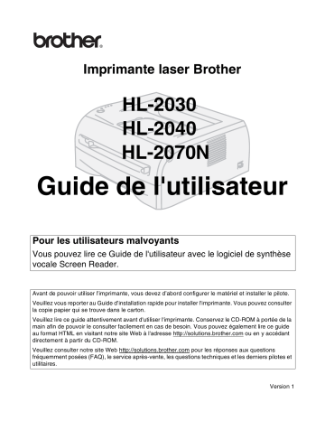 Brother HL-2070N Manuel du propriétaire | Fixfr