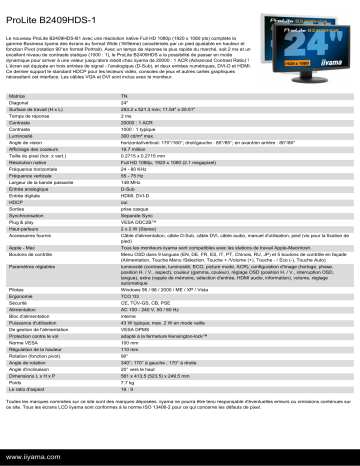 Manuel du propriétaire | iiyama PROLITE B2409HDS-1 Manuel utilisateur | Fixfr