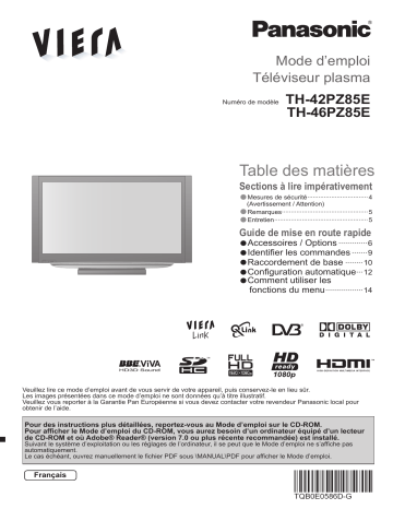 TH-46PZ85E | Panasonic TH-42PZ85E Manuel du propriétaire | Fixfr