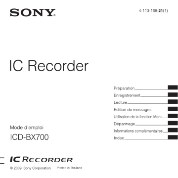 Sony ICD-BX700 Manuel du propriétaire | Fixfr
