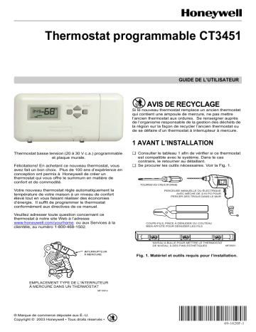 Honeywell CT3451 Manuel du propriétaire | Fixfr