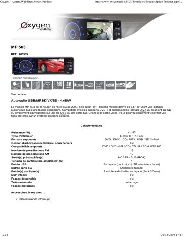 Oxygen MP 503 Manuel du propriétaire | Fixfr