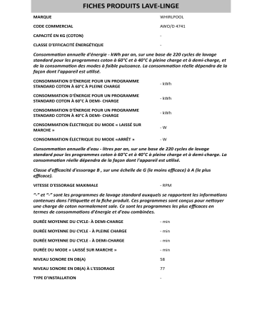 Whirlpool AWO/D 4741 Manuel du propriétaire | Fixfr