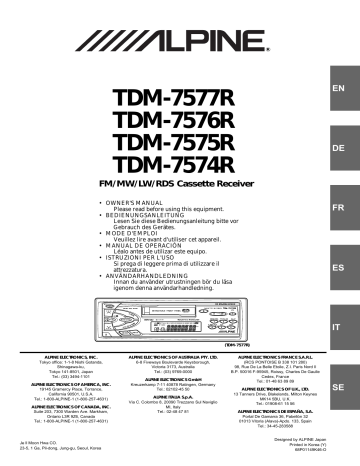 Alpine TDM-7577R Manuel du propriétaire | Fixfr