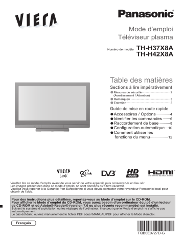 Panasonic TH-H37X8A Manuel du propriétaire | Fixfr