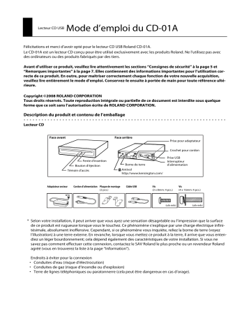 Manuel du propriétaire | Roland CD-01A Manuel utilisateur | Fixfr