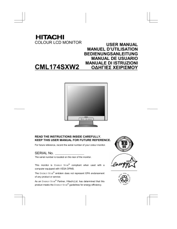 Manuel du propriétaire | Hitachi CML174SXW2 Manuel utilisateur | Fixfr