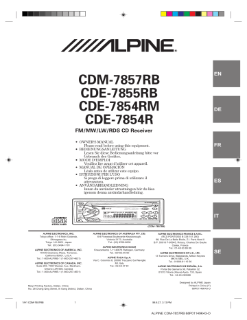 Alpine CDM-7857RB Manuel du propriétaire | Fixfr