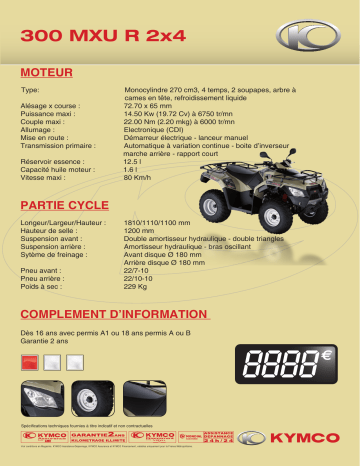 KYMCO 300 MXU R 2X4 Manuel du propriétaire | Fixfr