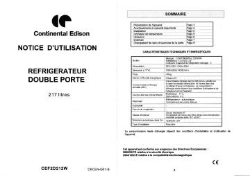 Manuel du propriétaire | CONTINENTAL EDISON F2D212W Manuel utilisateur | Fixfr