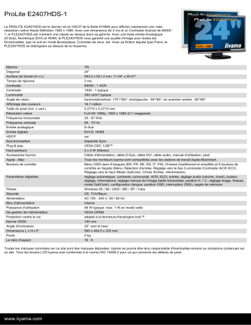 Manuel du propriétaire | iiyama PROLITE E2407HDS-1 Manuel utilisateur | Fixfr